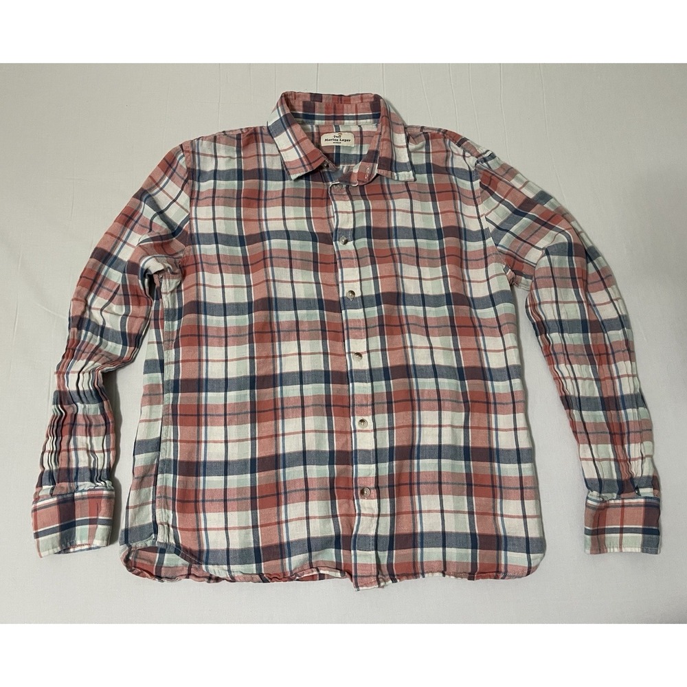 Marine Layer Flannel Shirt Women M‎ Multi Plaid Linen Blend Long Sleeve